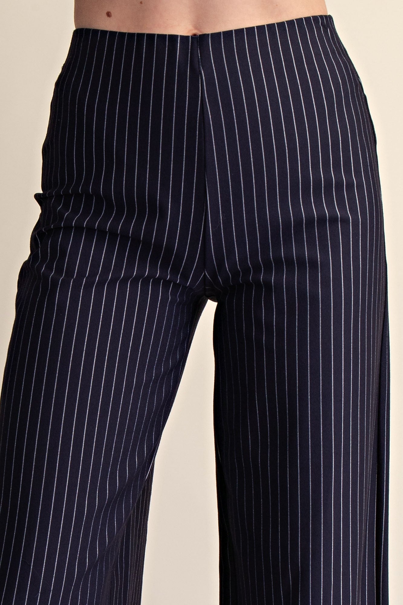 Mid Rise Striped Navy Pant