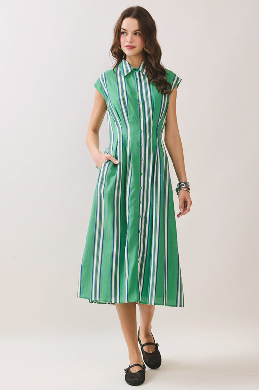 Green Striped Midi Dress