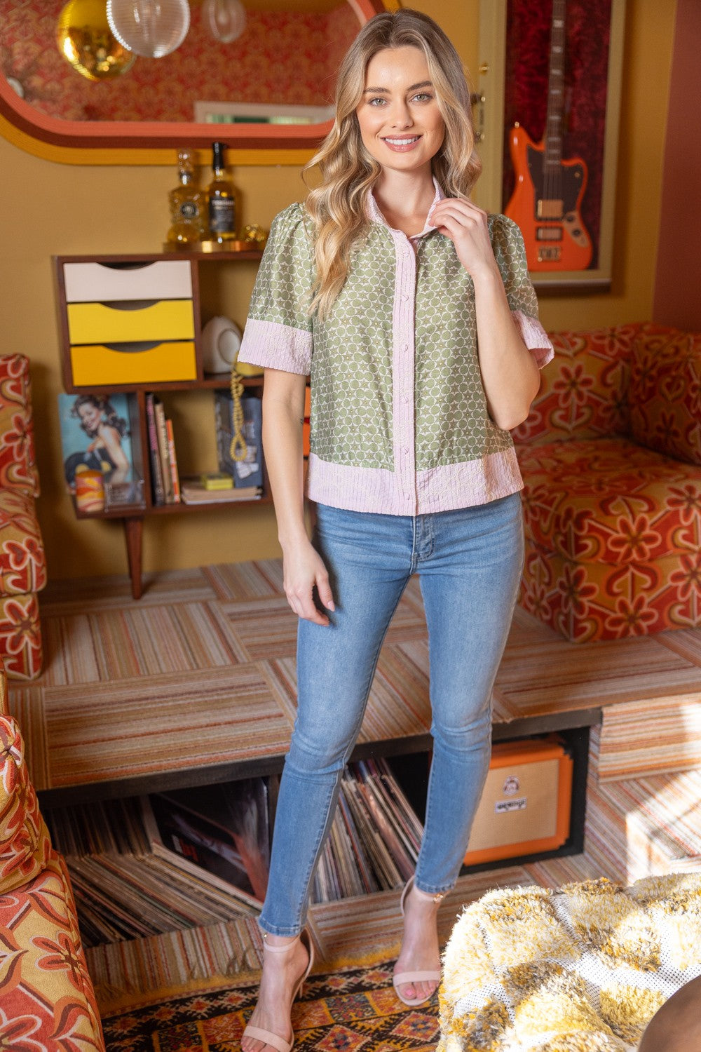 Cecily Mixed Print Top