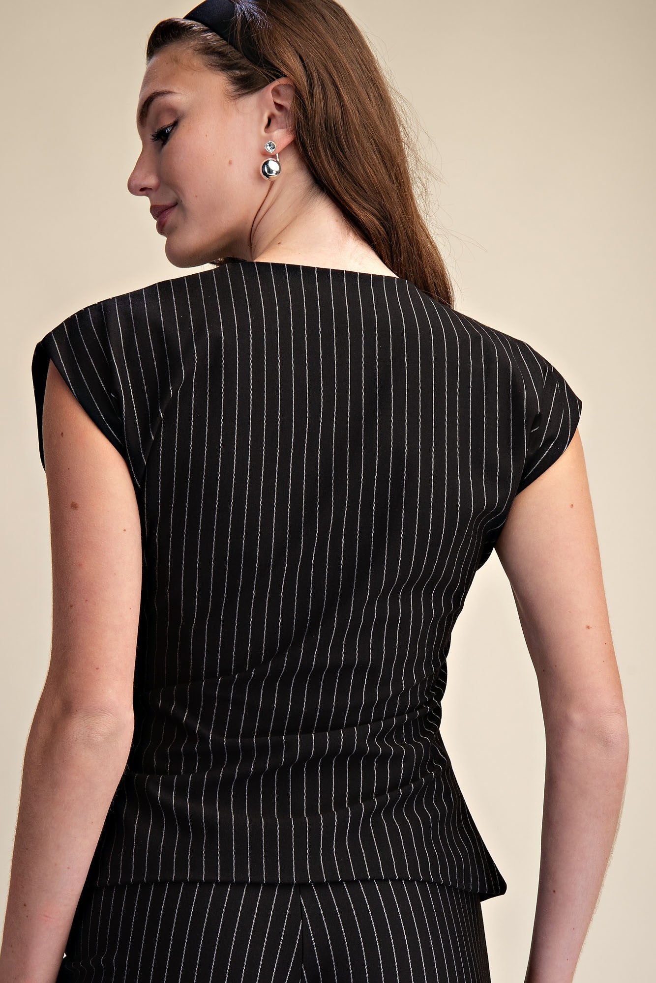 Navy Striped Fitted Waist Top