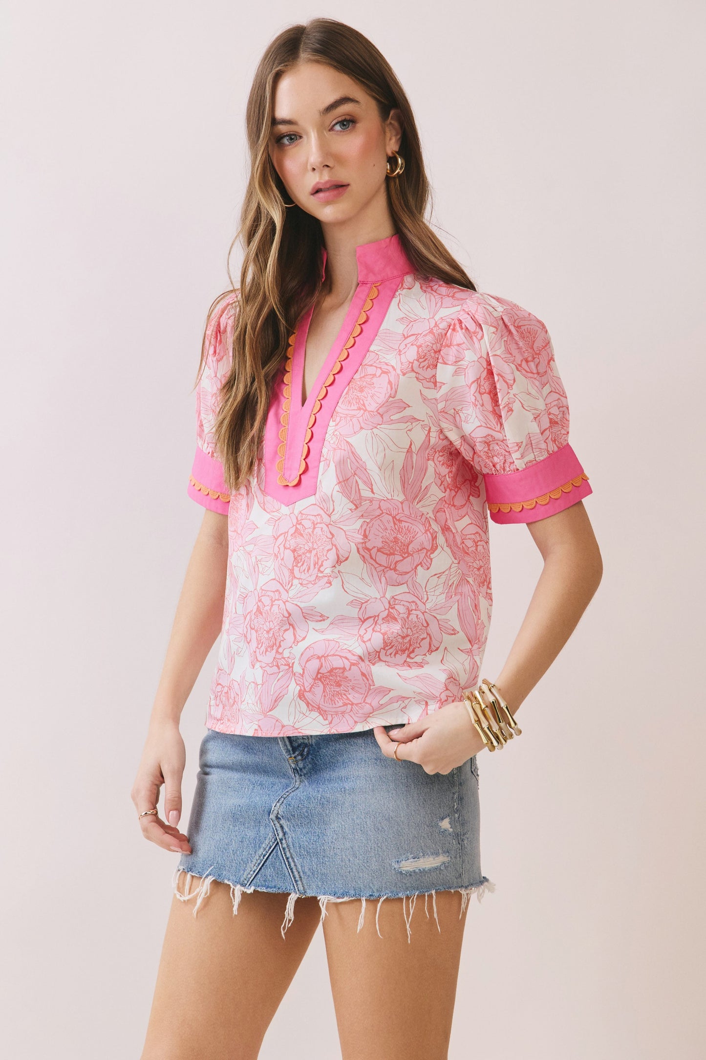 Pink Floral Puff Sleeve Top