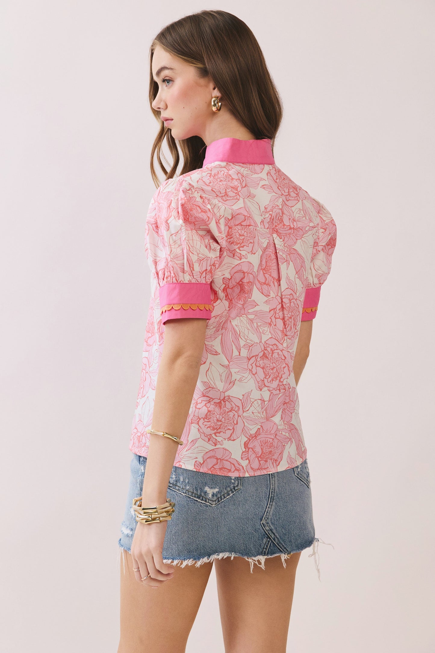 Pink Floral Puff Sleeve Top
