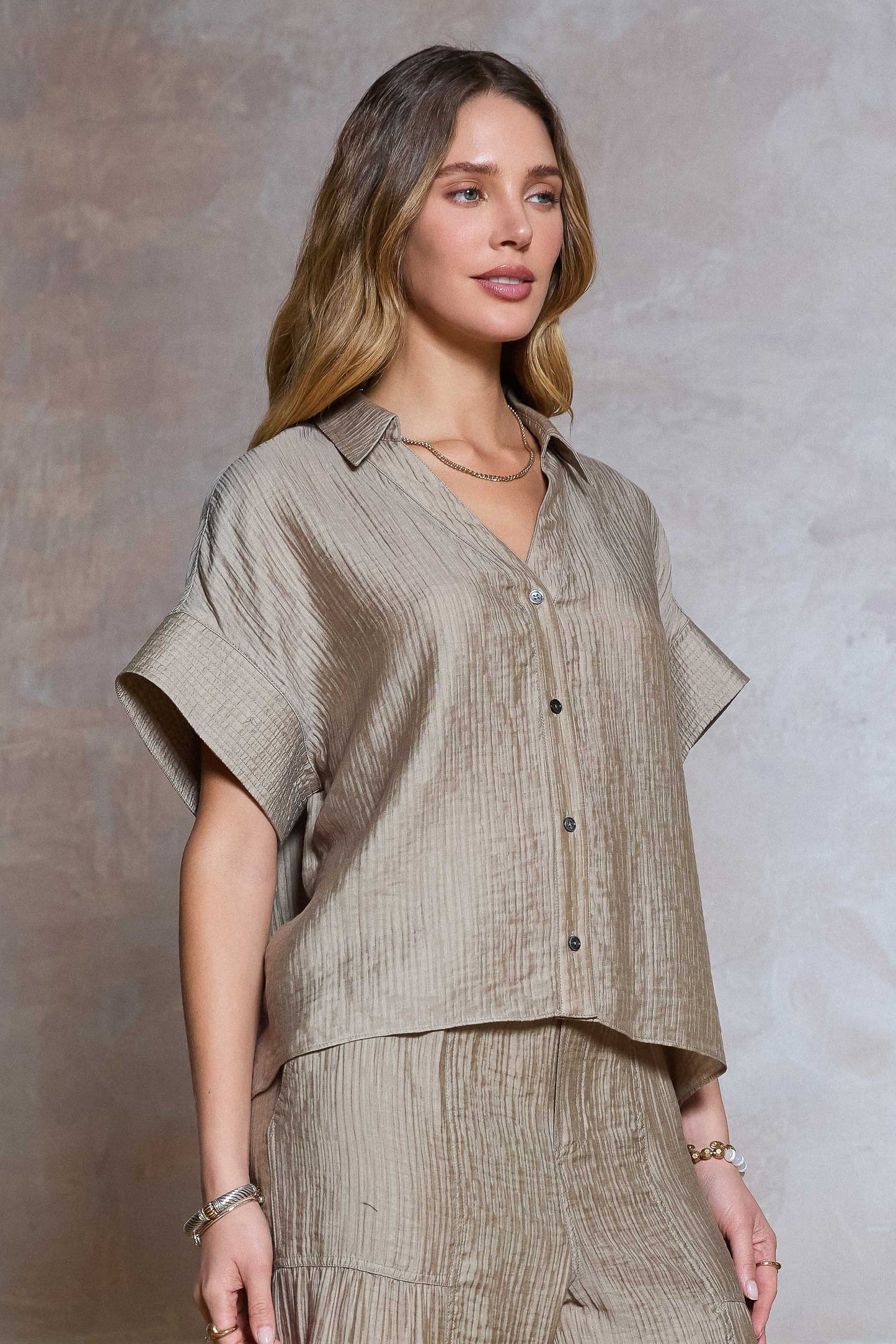 Dusty Sand V Neck Top