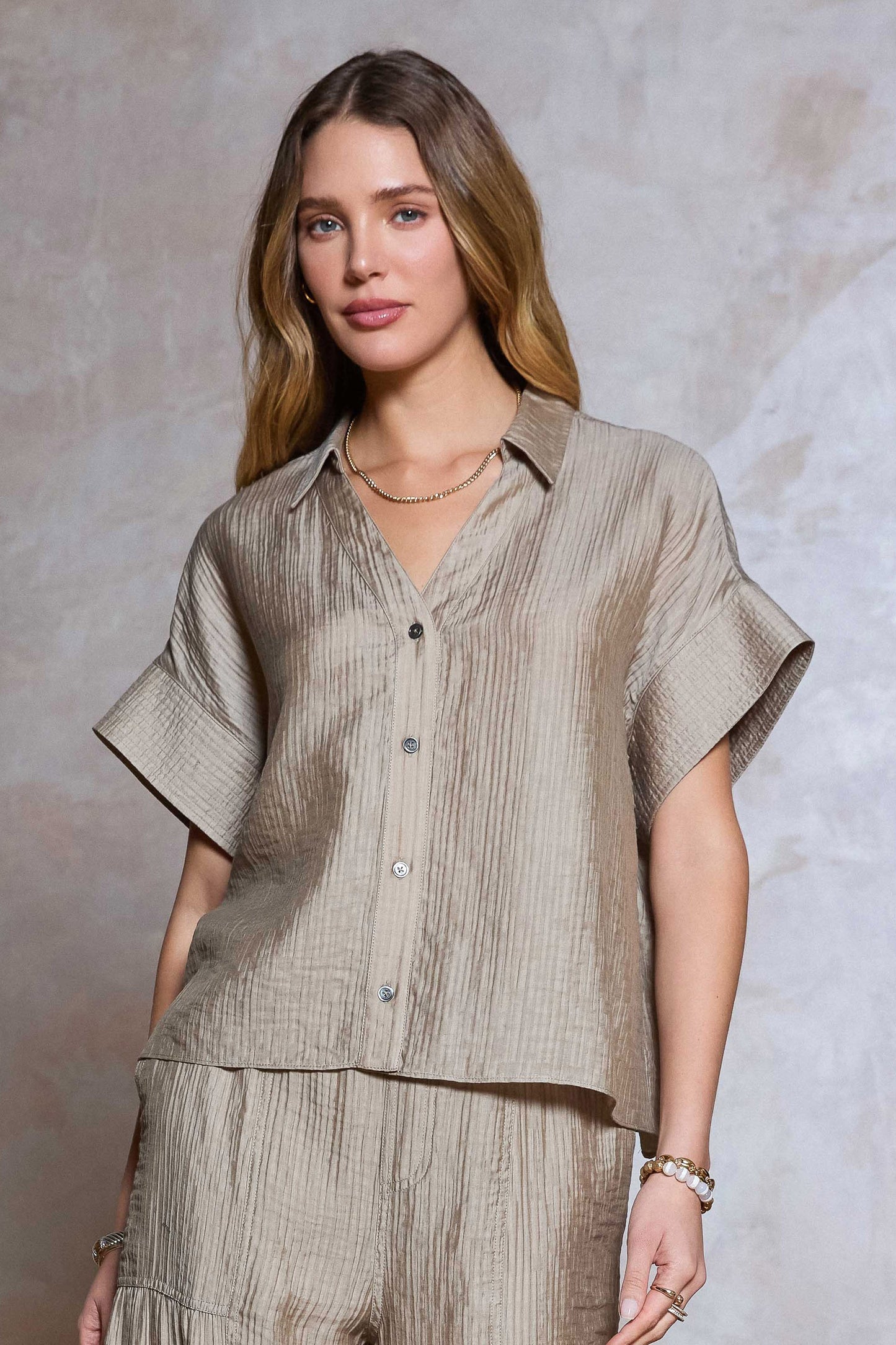 Dusty Sand V Neck Top
