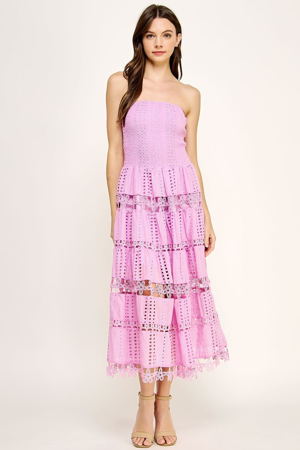 Eyelet Lace Tube Dress - Lavender Pink