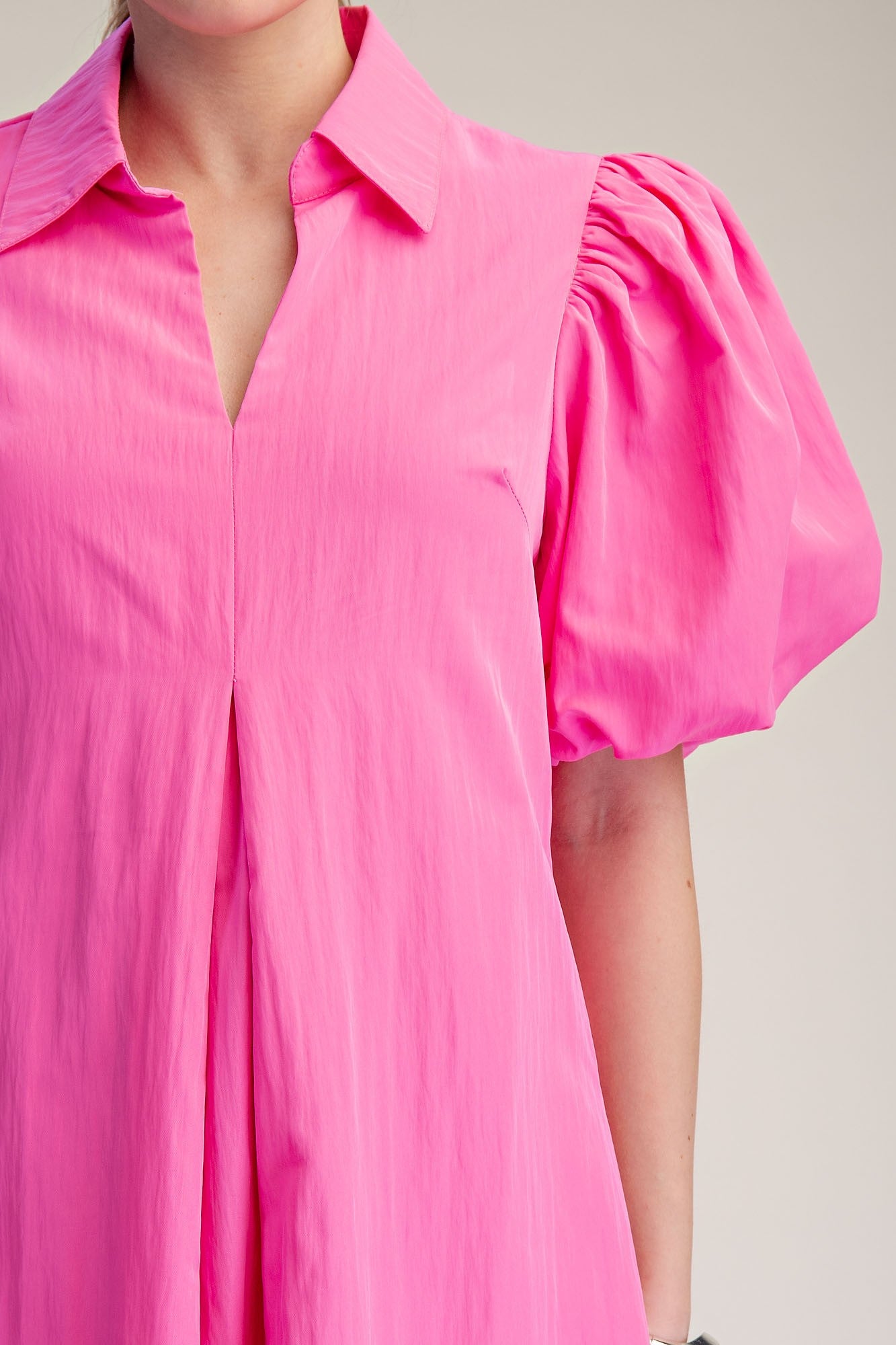 Hot Pink V Neck Midi Dress