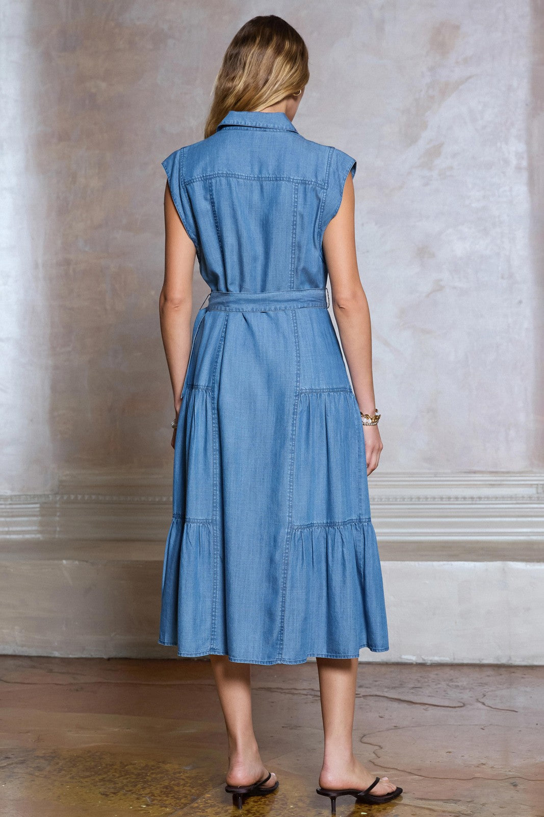Chambray Buckle Midi Dress