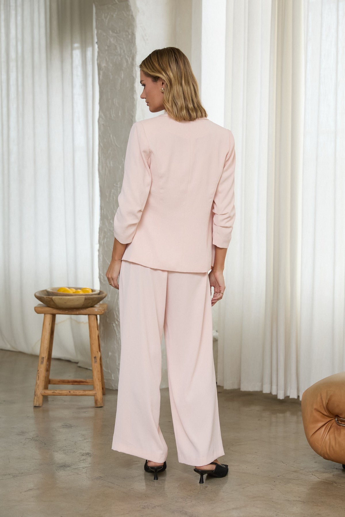 Winter Blush Shirred Sleeve Blazer