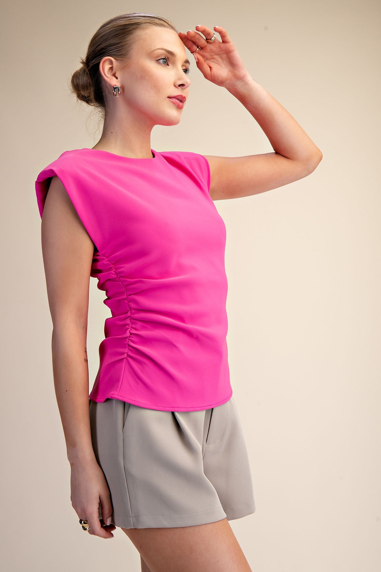 Gathering Detail Top - Hot Pink