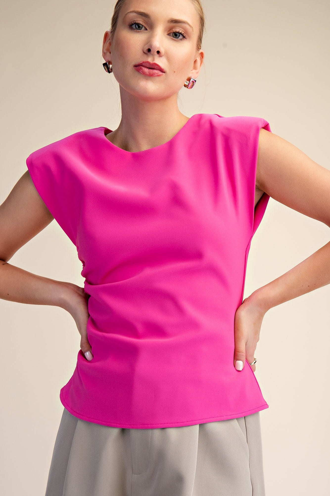Gathering Detail Top - Hot Pink