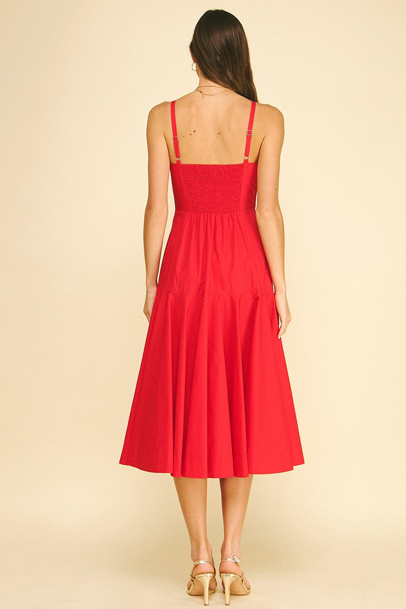 Halter Midi A-Line Dress - Red
