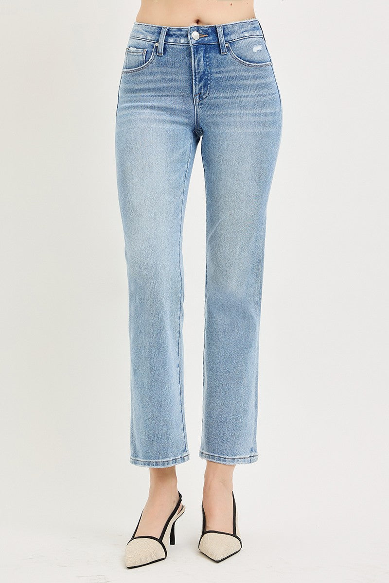 Tummy Control Mid Rise Ankle Straight - Light Wash