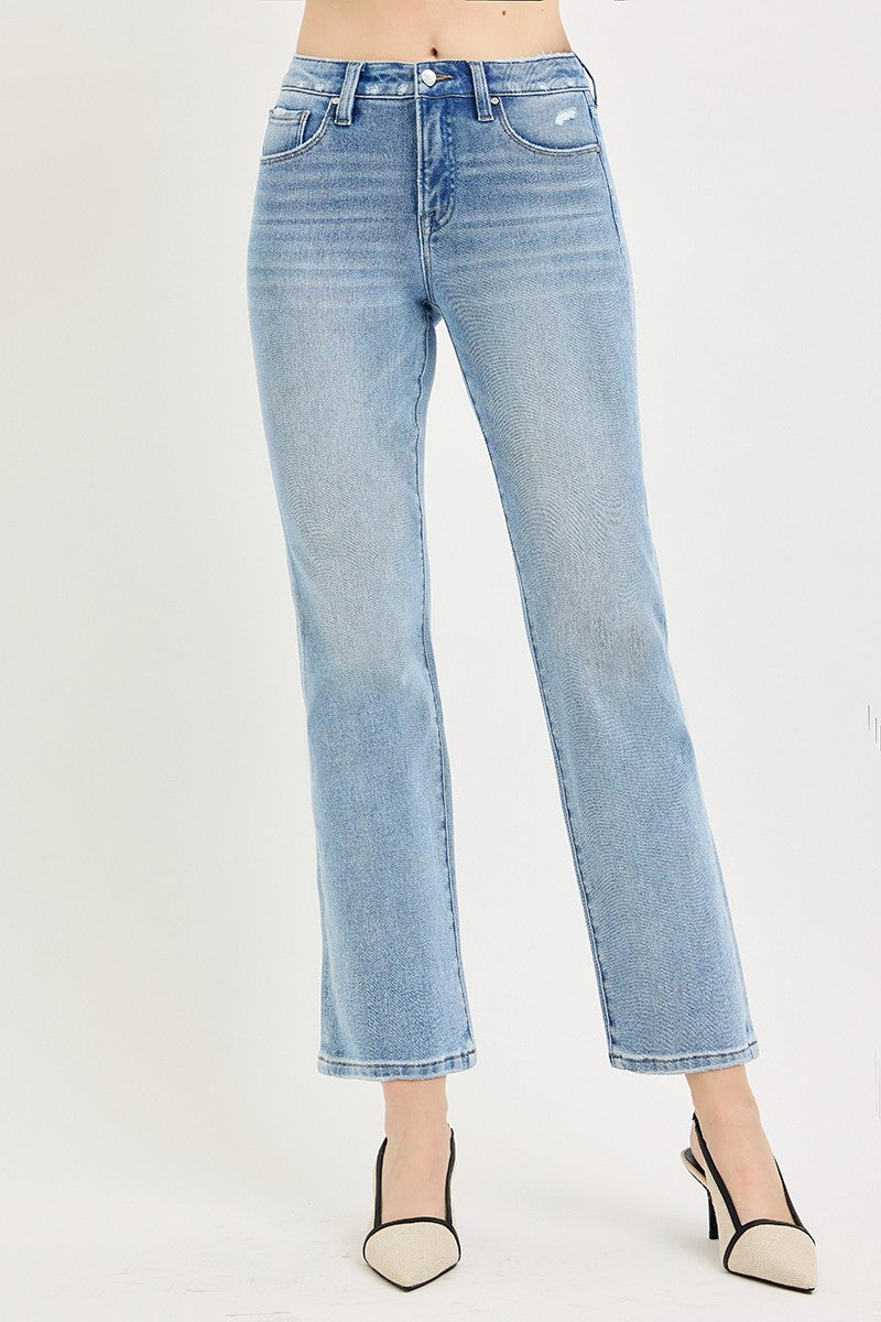 Tummy Control Mid Rise Ankle Straight - Light Wash