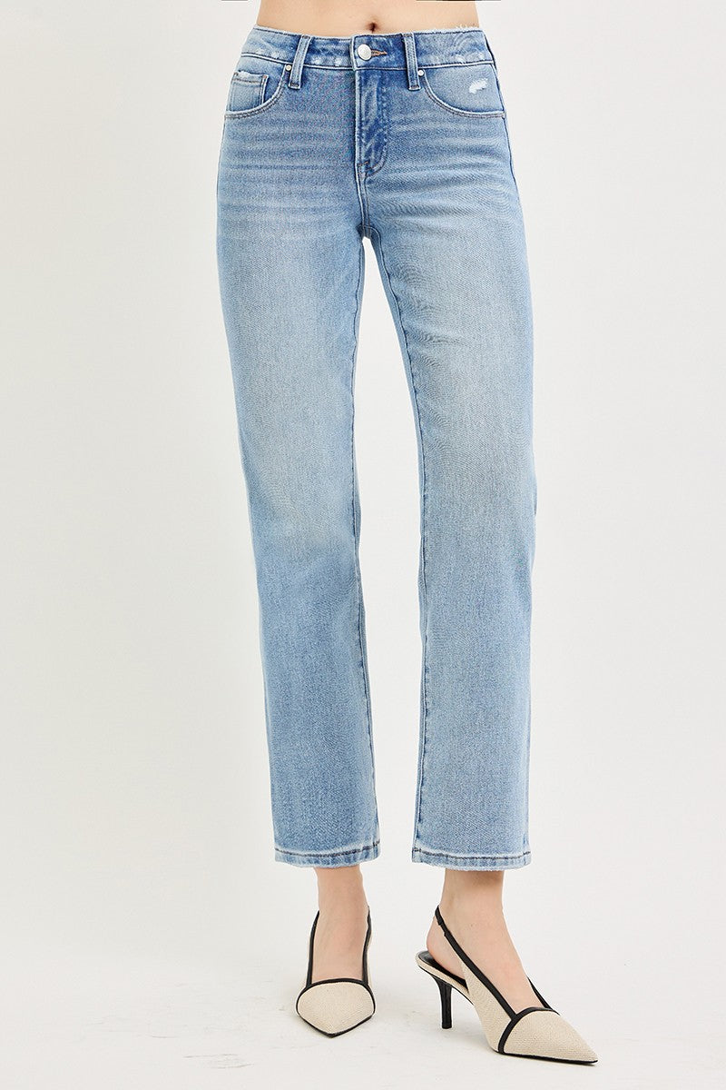 Tummy Control Mid Rise Ankle Straight - Light Wash