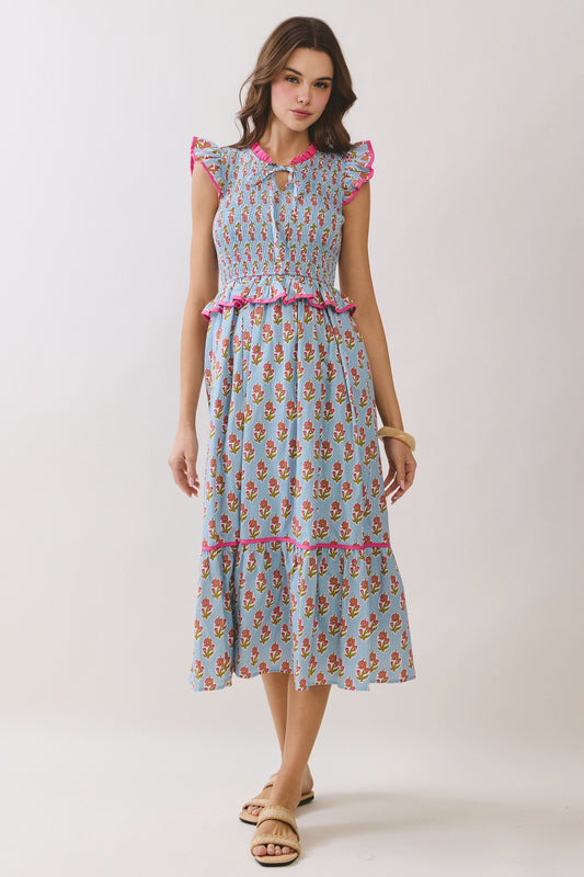 Peplum Smocked Midi Dress