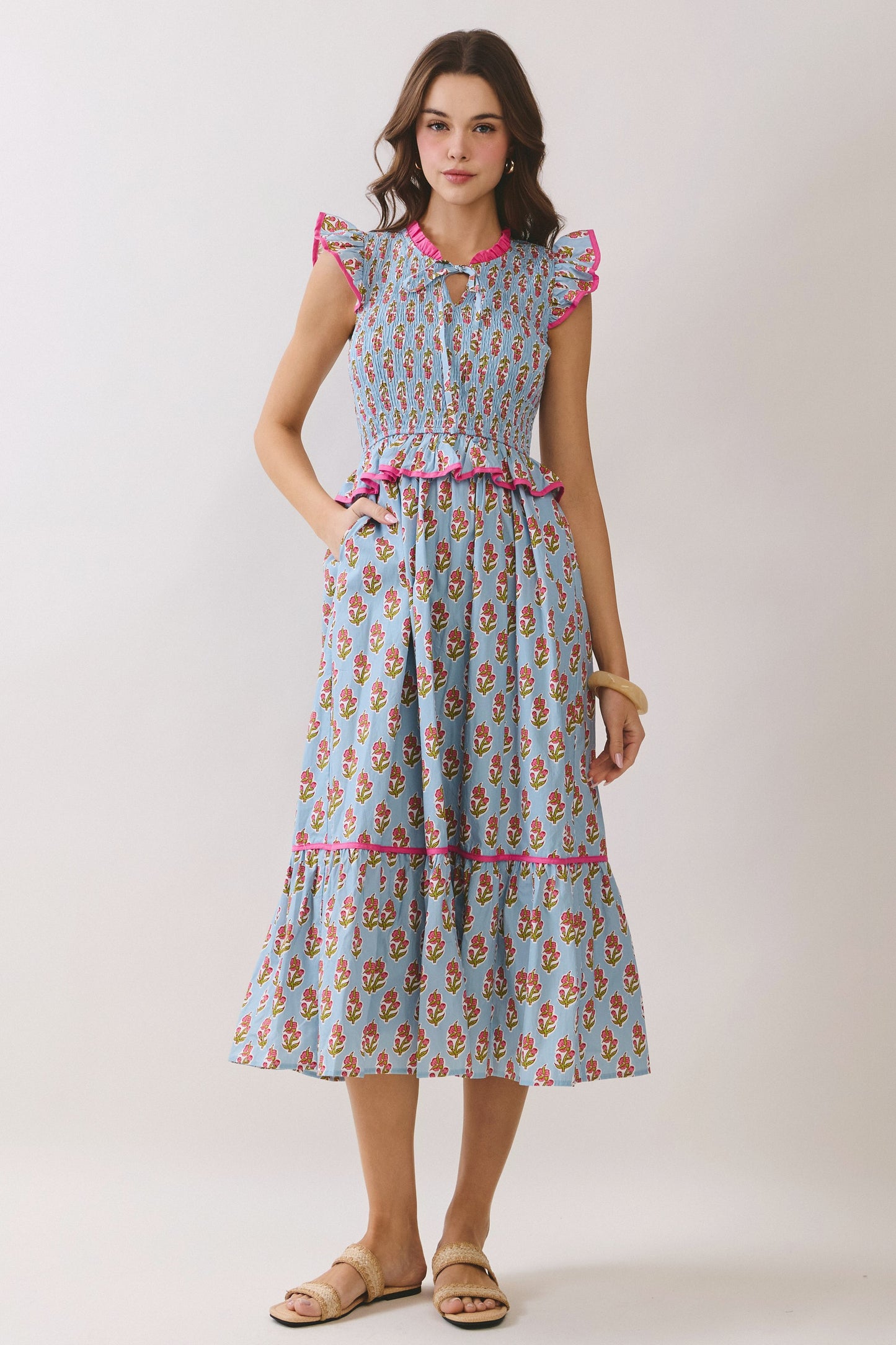 Peplum Smocked Midi Dress