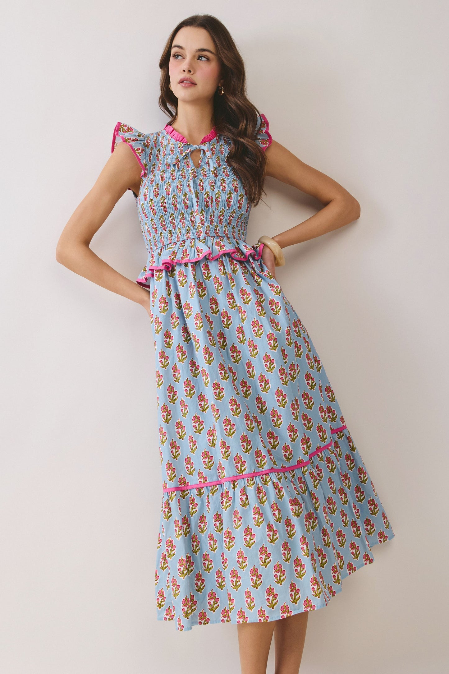 Peplum Smocked Midi Dress