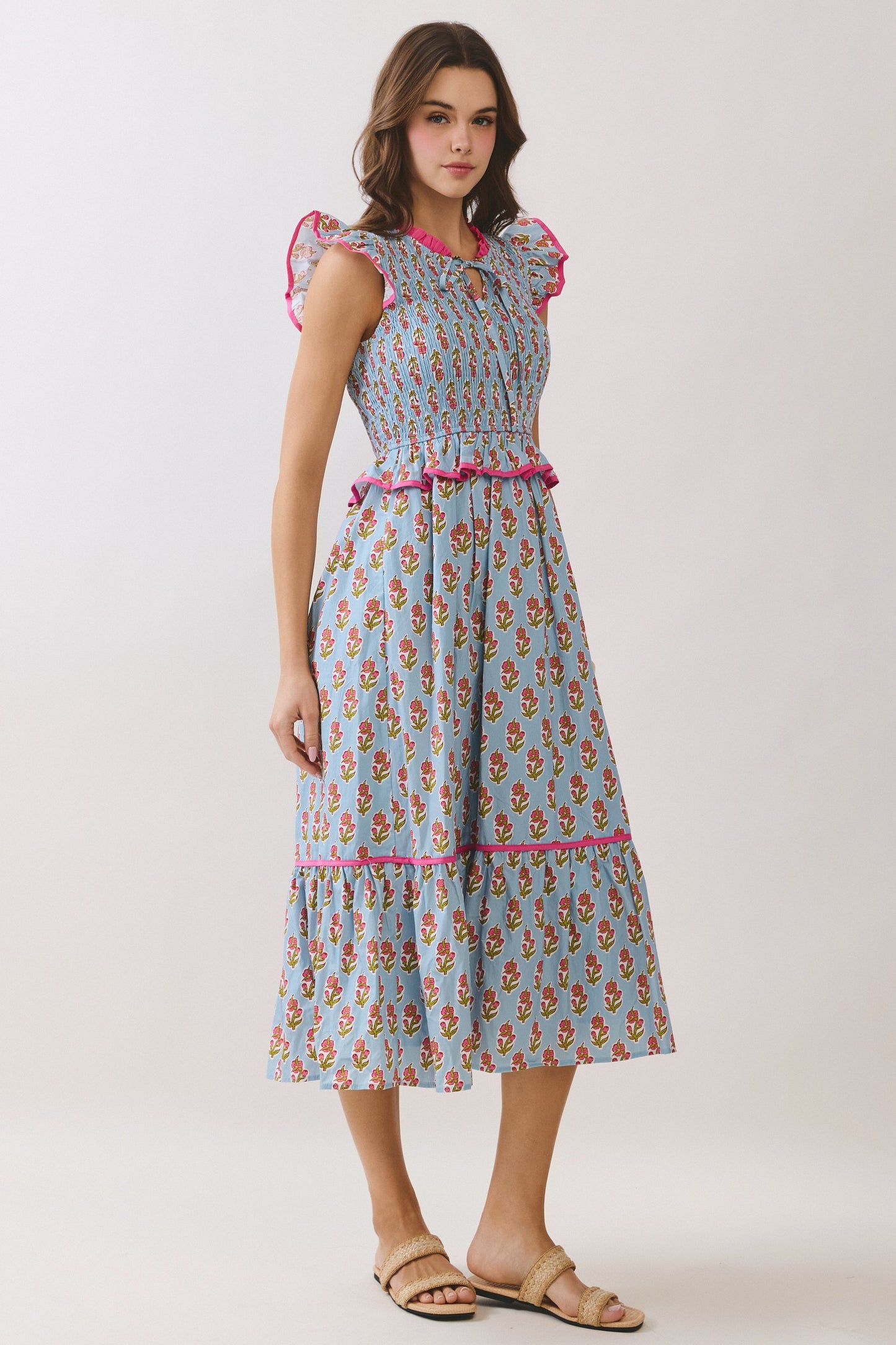 Peplum Smocked Midi Dress