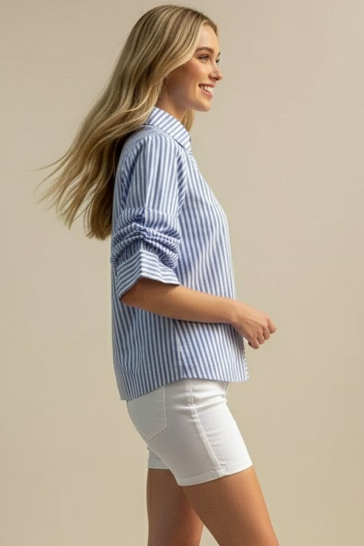 Ruched Sleeve Button Down Shirt
