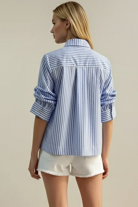 Ruched Sleeve Button Down Shirt