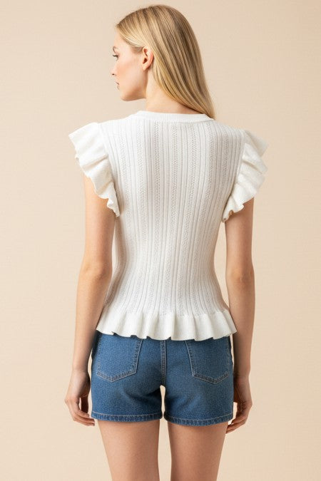 Ivory Ruffle Sleeve Knit Top