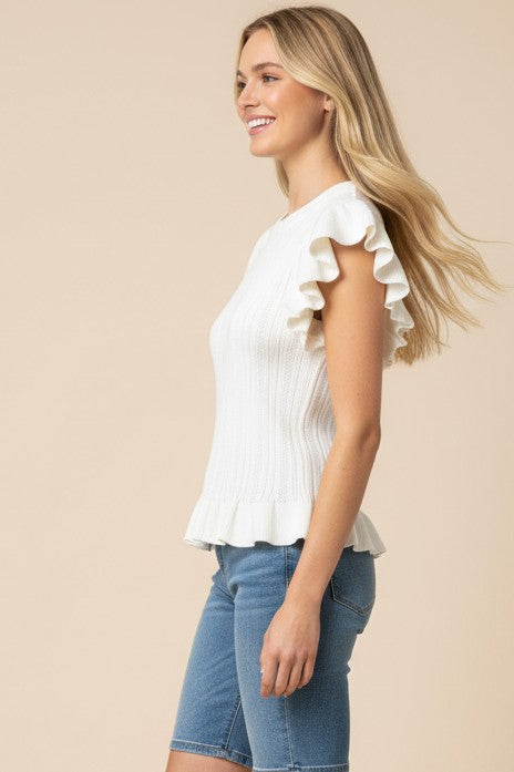 Ivory Ruffle Sleeve Knit Top