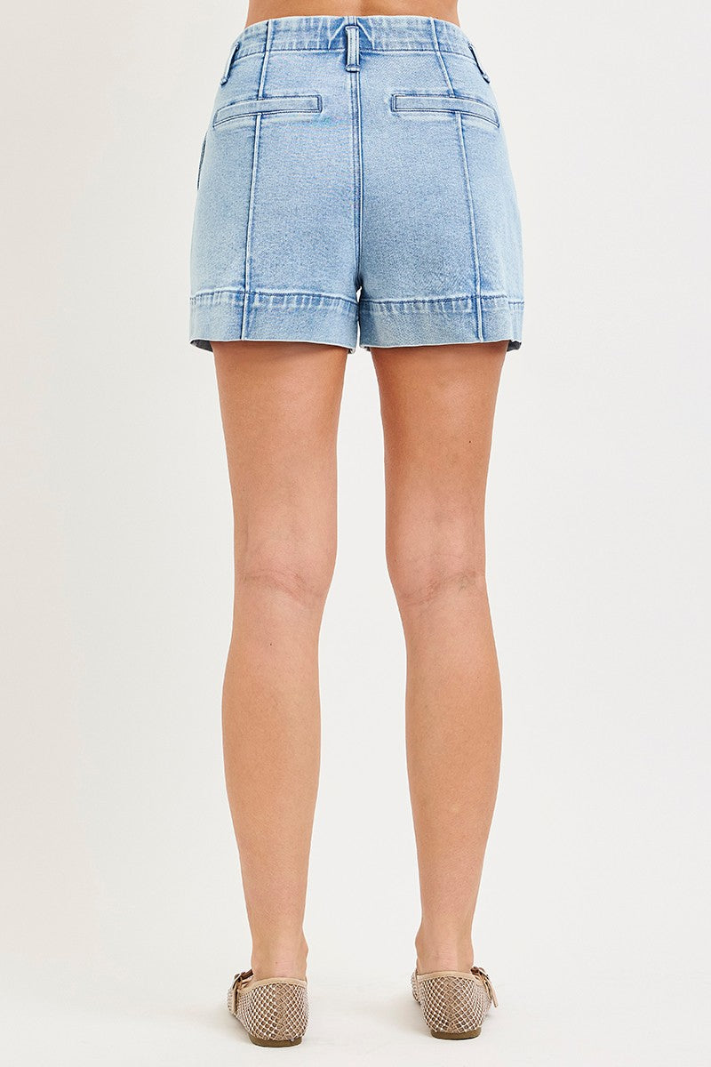 High Rise Relaxed Shorts With Seamed Details