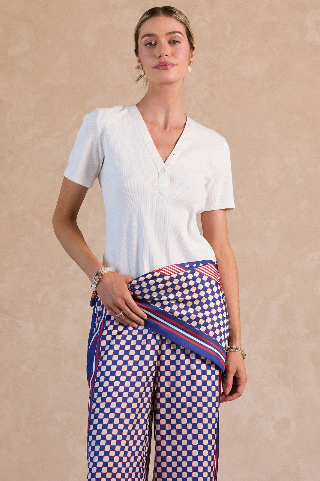 Split Neck Top With Scarf