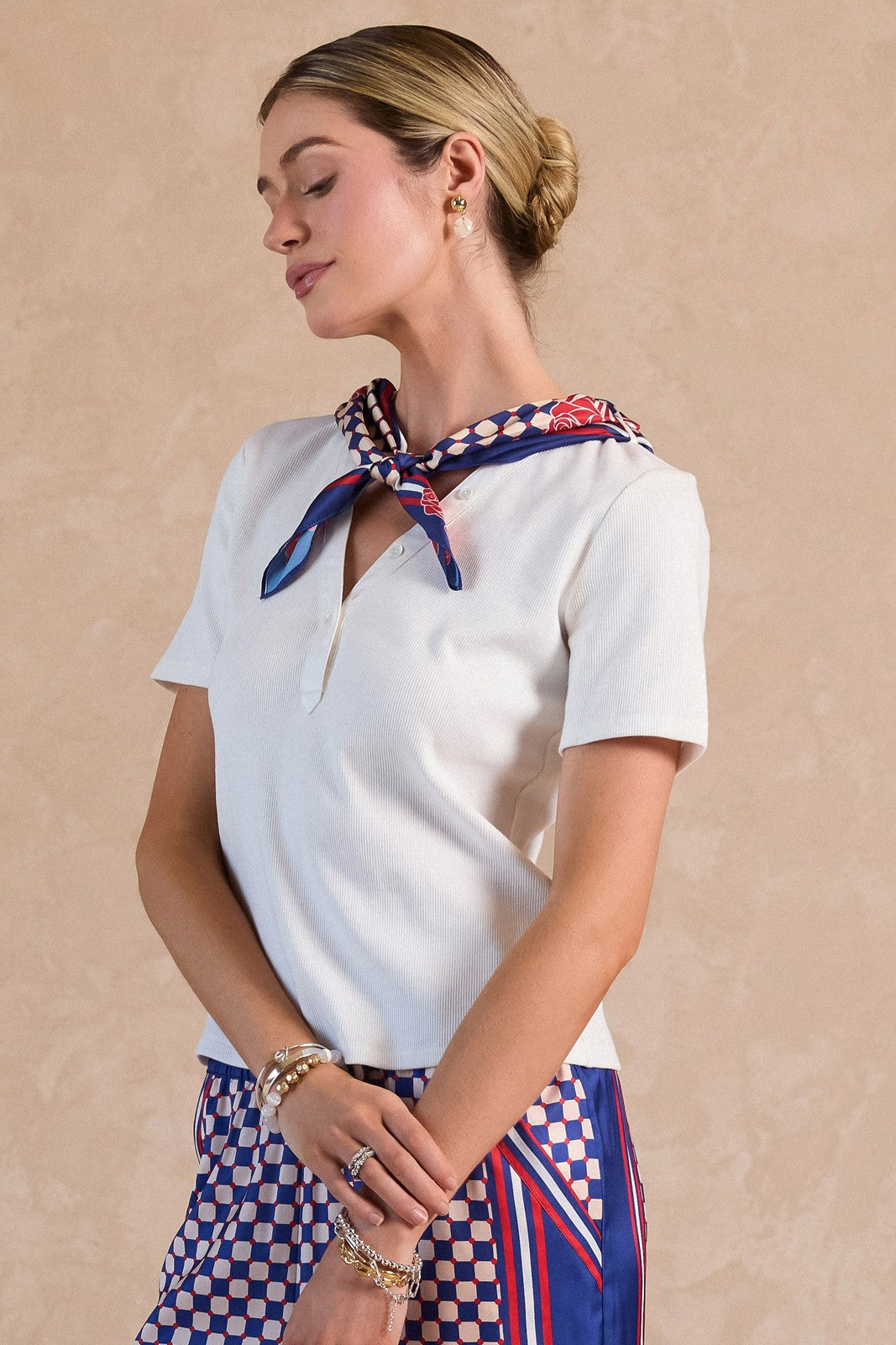 Split Neck Top With Scarf