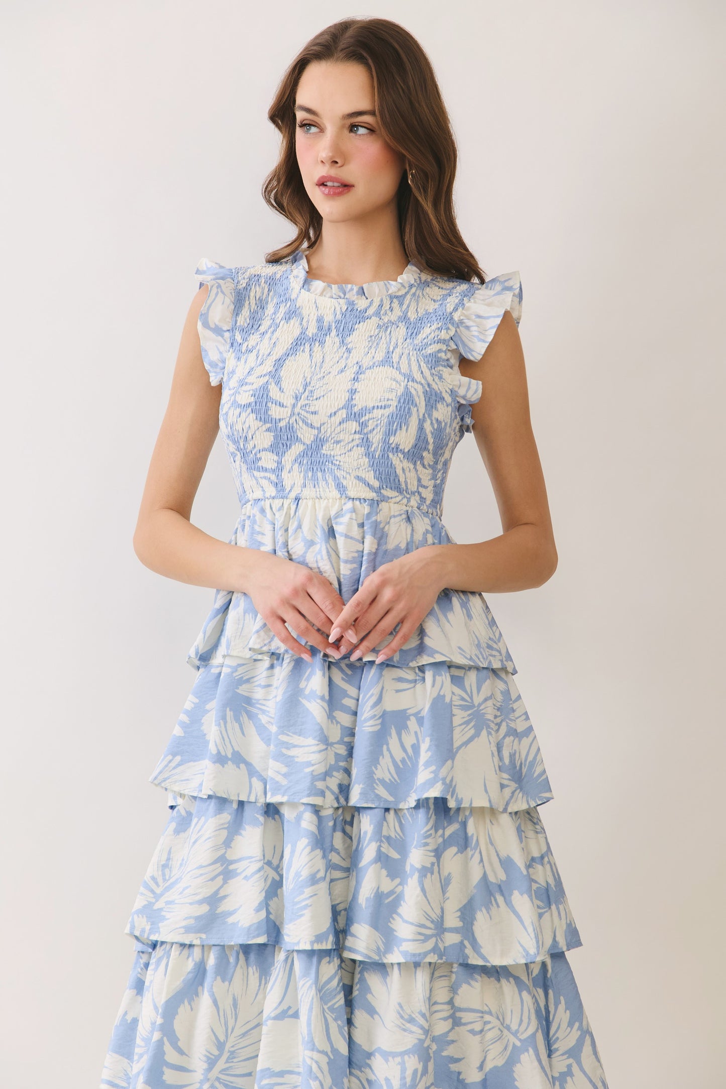 Blue Smocked Tiered Dress