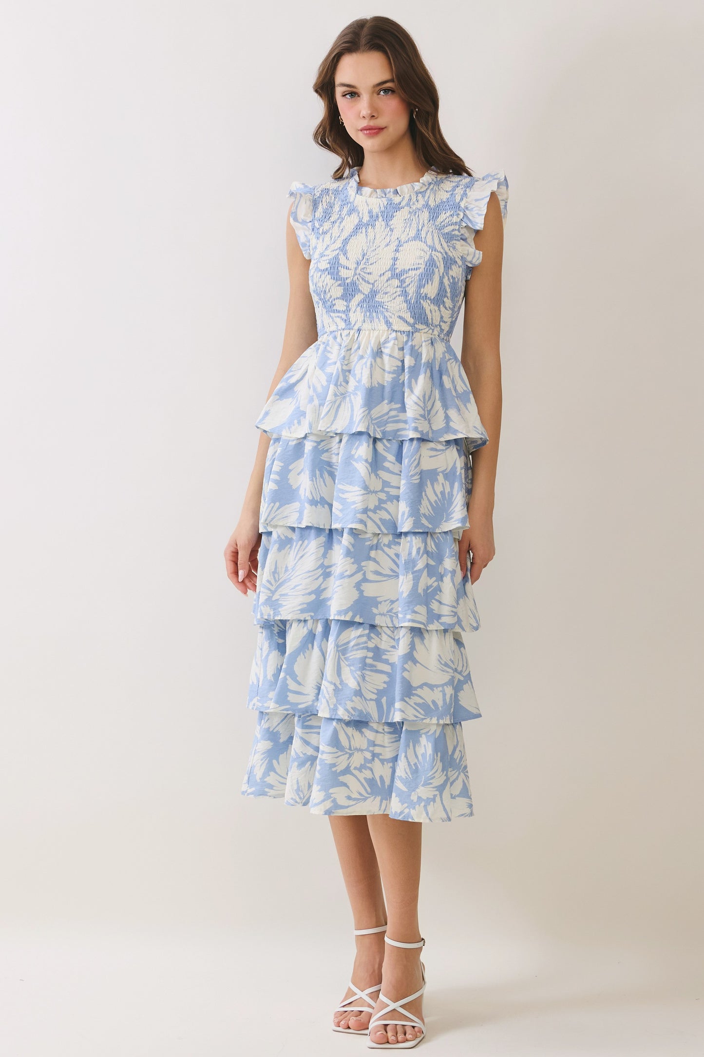 Blue Smocked Tiered Dress