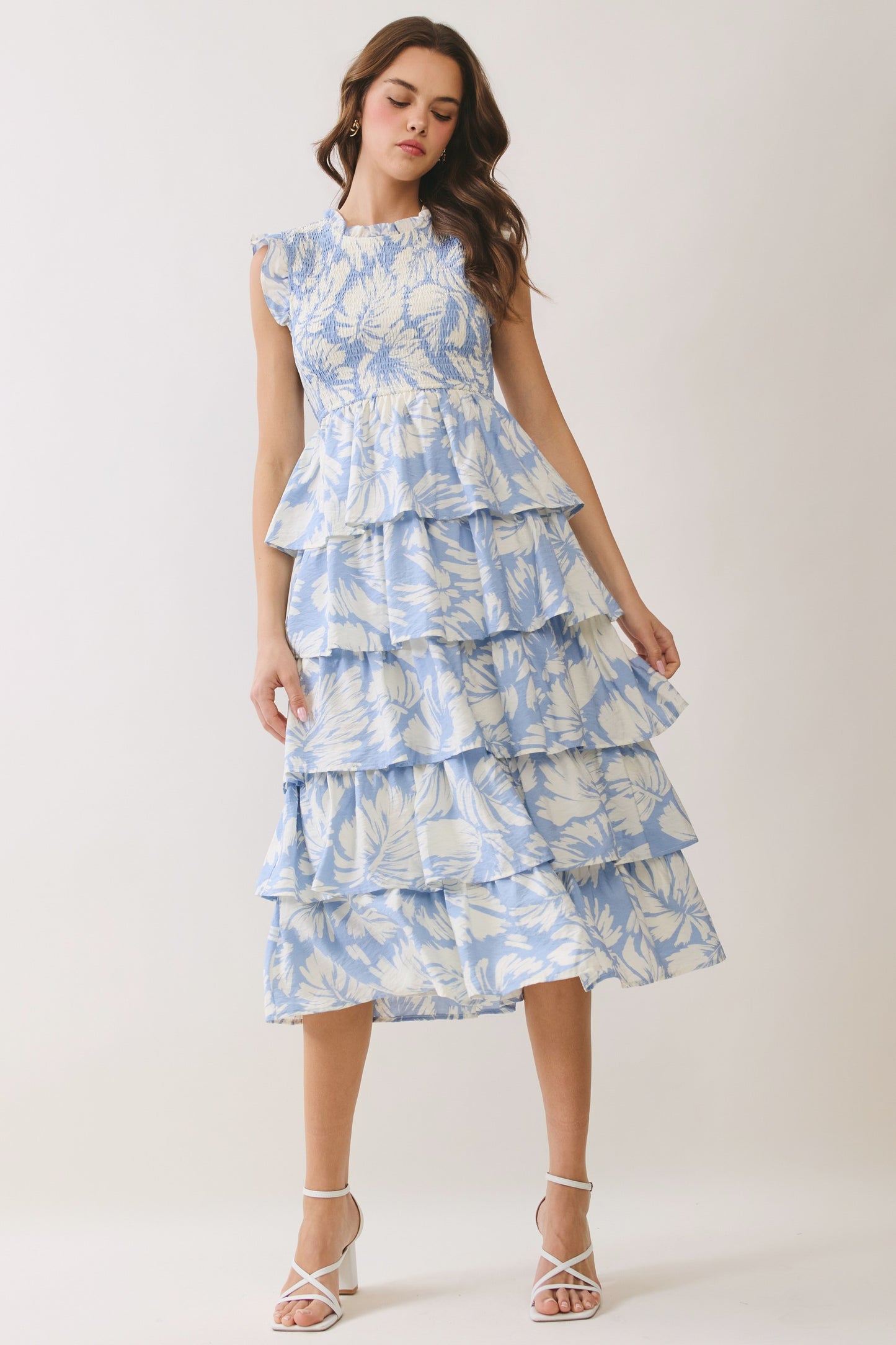 Blue Smocked Tiered Dress