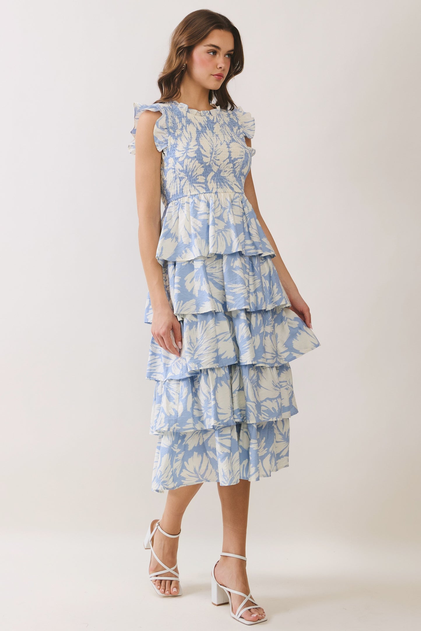 Blue Smocked Tiered Dress