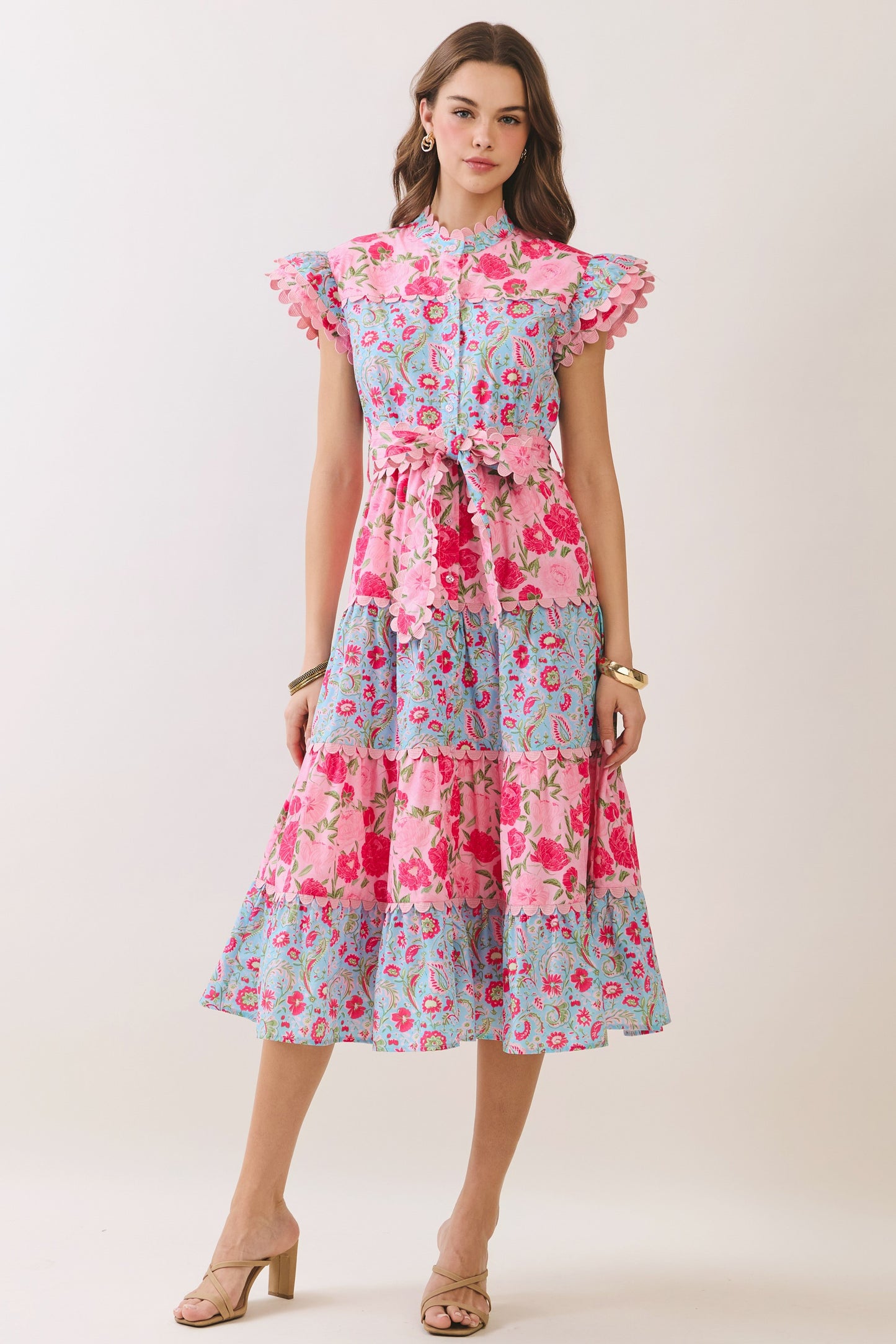 Scallop Pink And Blue Midi Dress