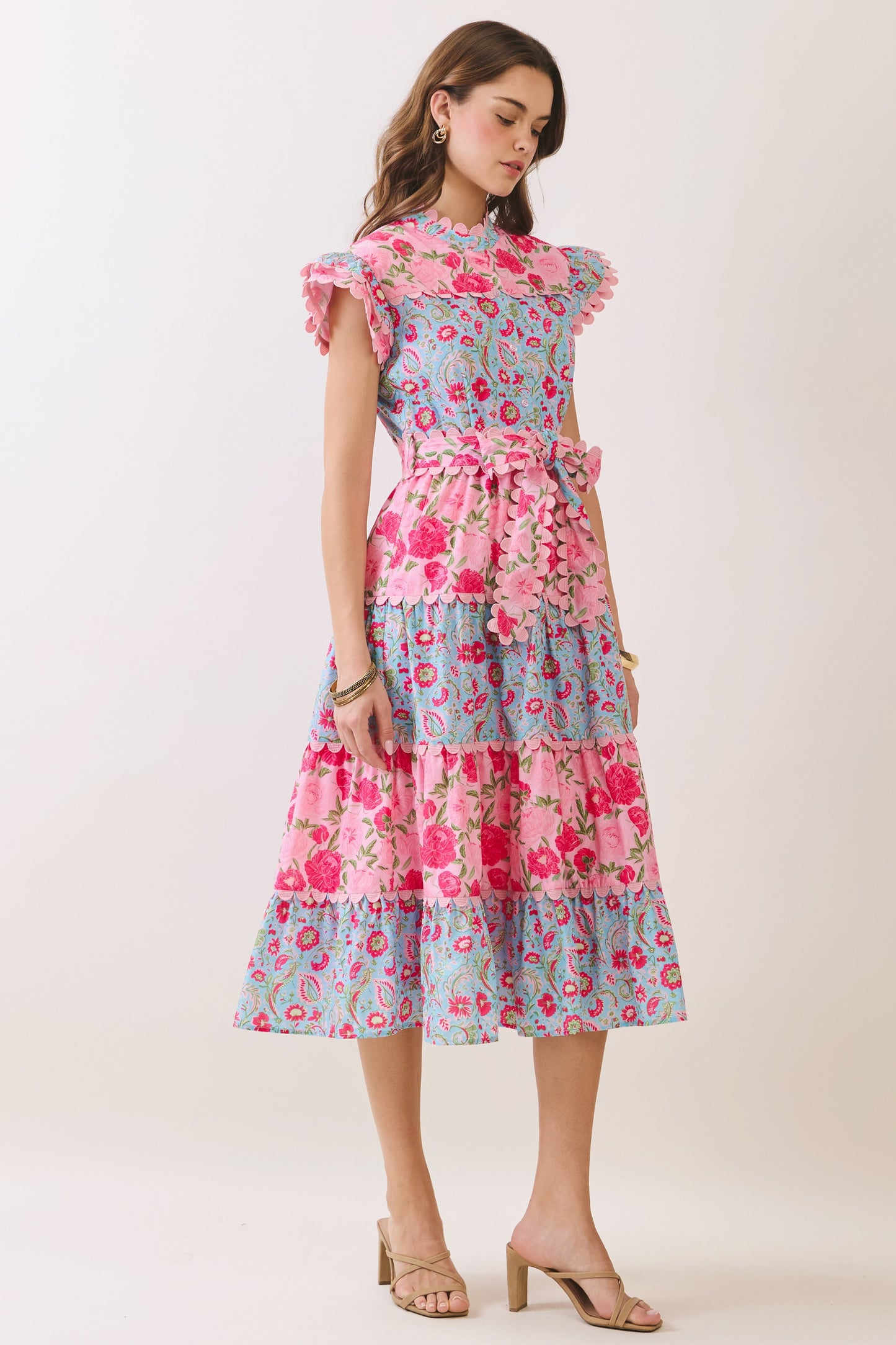 Scallop Pink And Blue Midi Dress