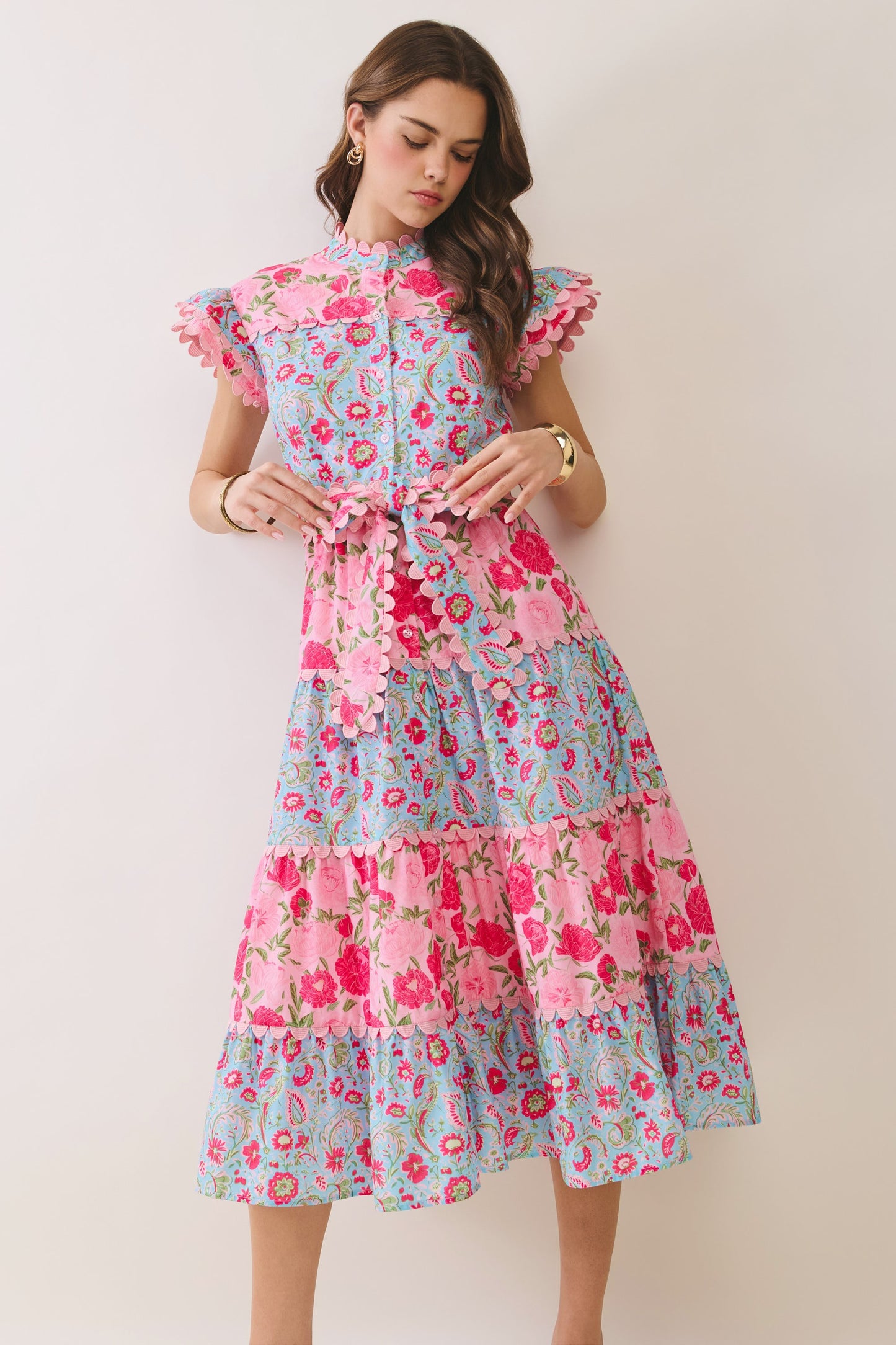 Scallop Pink And Blue Midi Dress