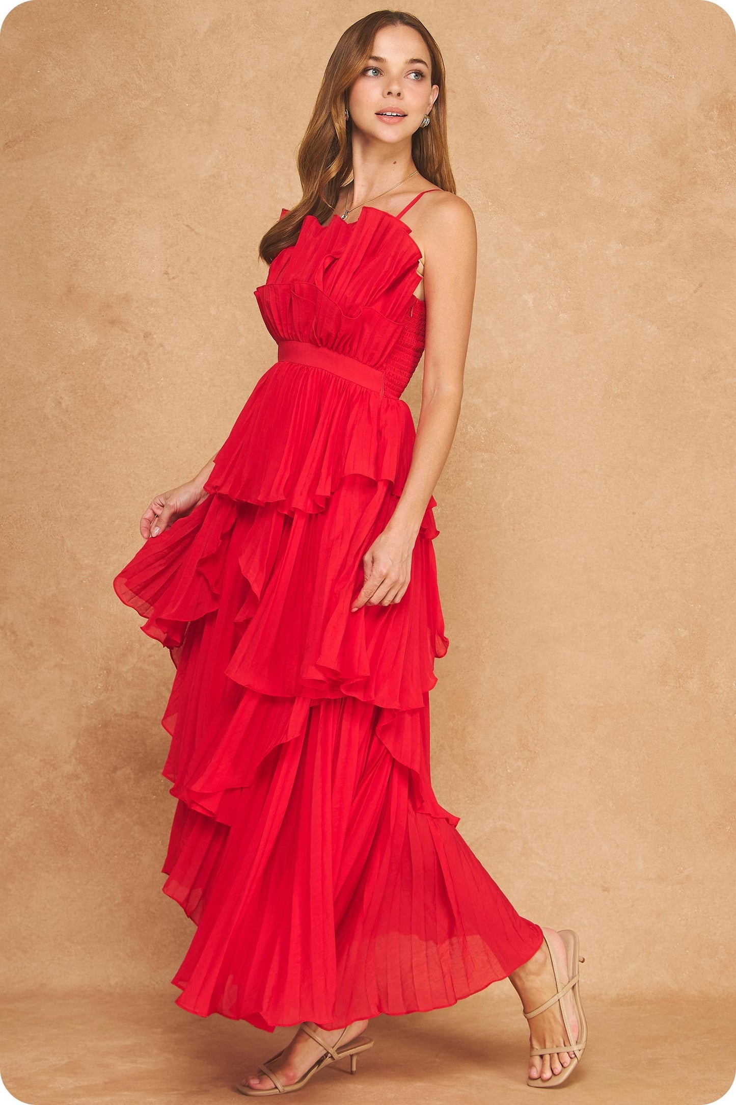 Ruffle Tiered Dress - Red