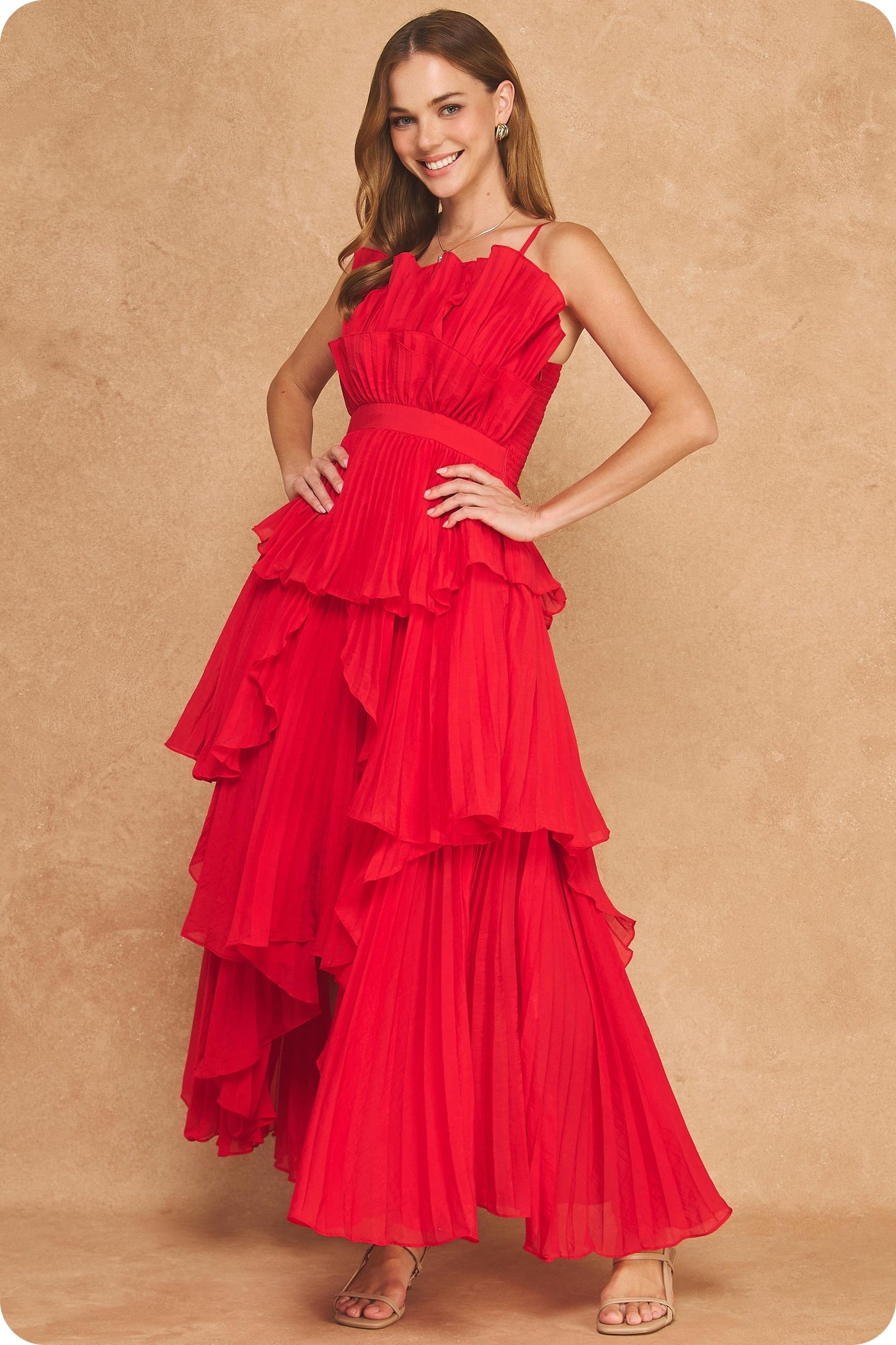 Ruffle Tiered Dress - Red