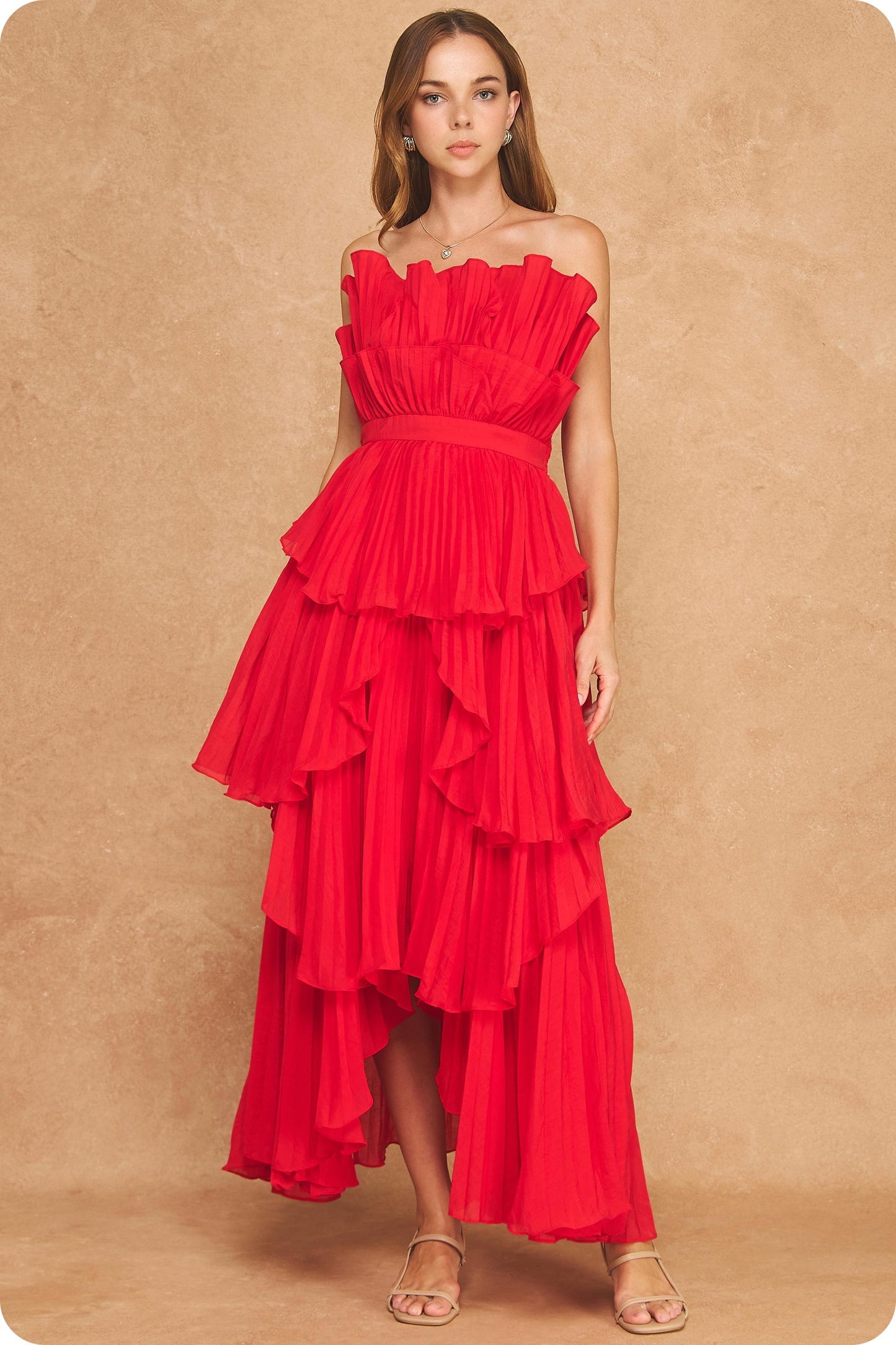Ruffle Tiered Dress - Red