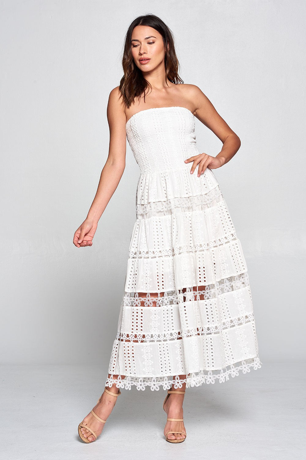 Eyelet Tube Dress - White