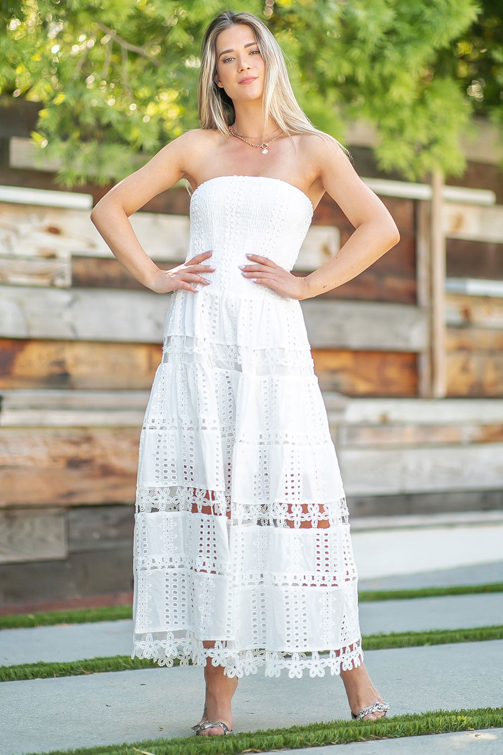 Eyelet Tube Dress - White