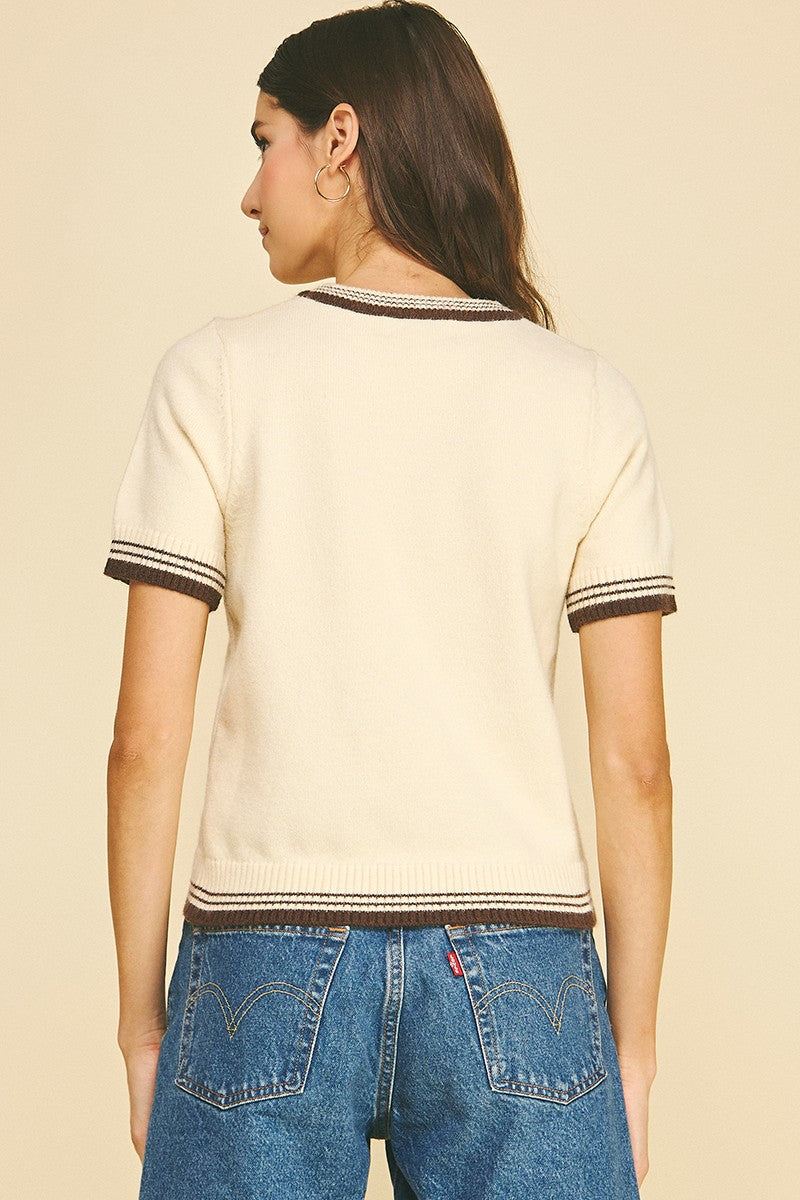 Contrast Striped Knit Sweater - Ivory