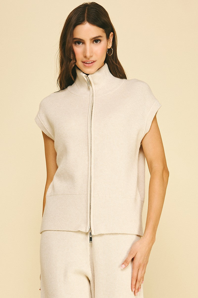 Mock Neck Zip Up Sweater - Oatmeal