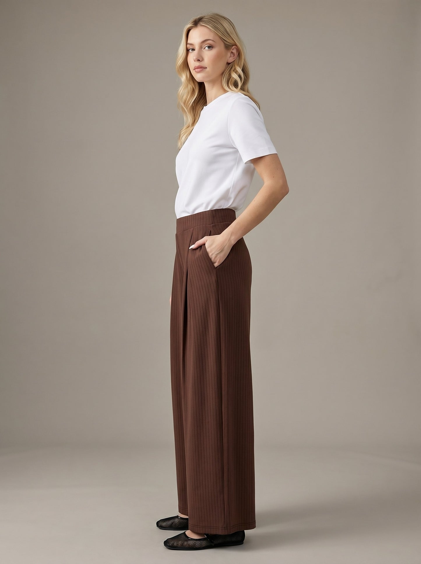 Stripe Wide Leg Pant - Chocolate