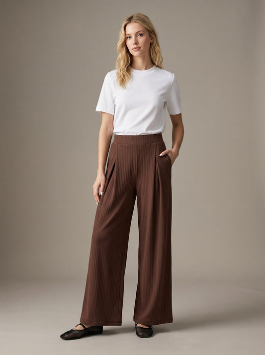 Stripe Wide Leg Pant - Chocolate