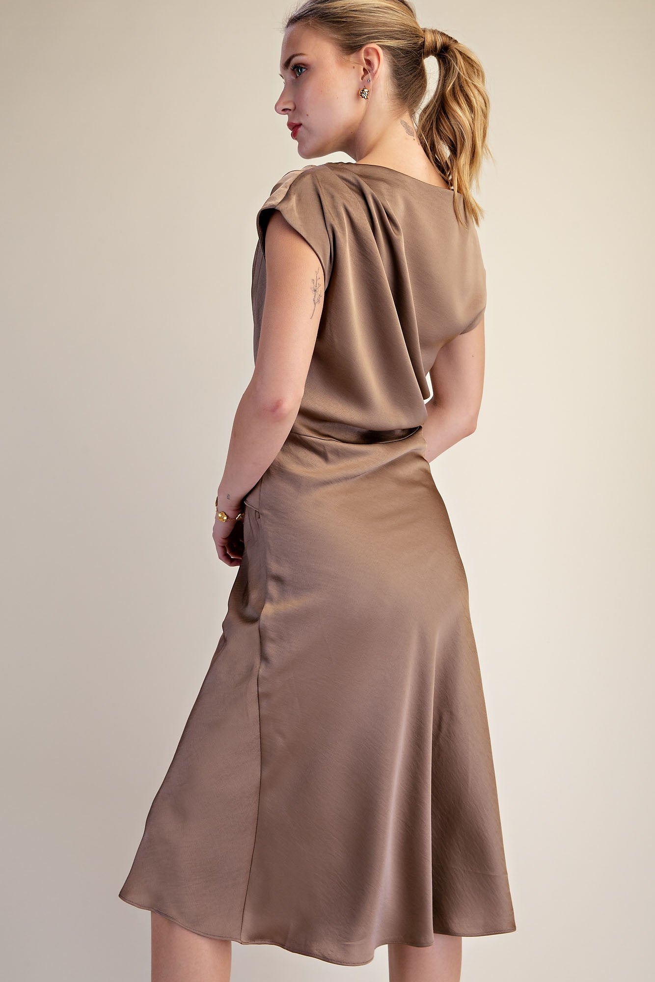 Asymmetrical Waist Tie Midi Length - Mocha