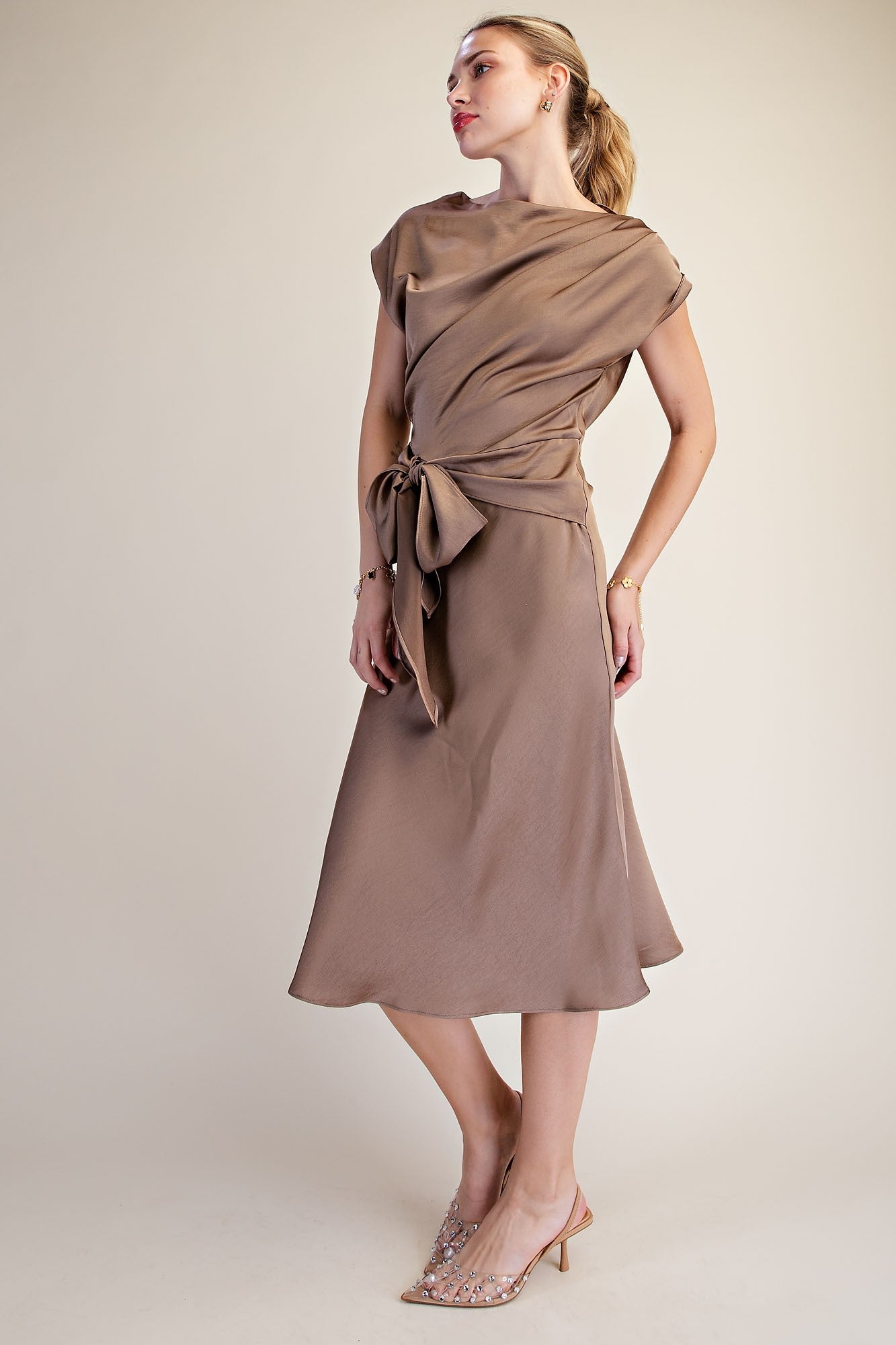 Asymmetrical Waist Tie Midi Length - Mocha