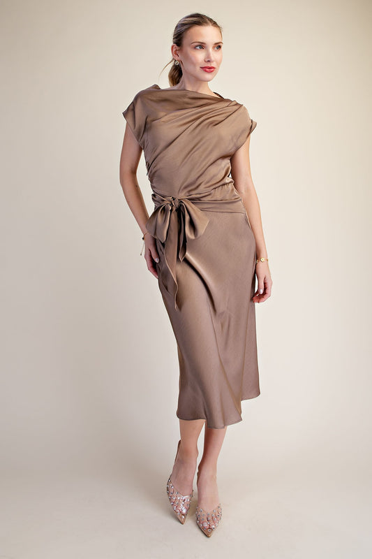 Asymmetrical Waist Tie Midi Length - Mocha