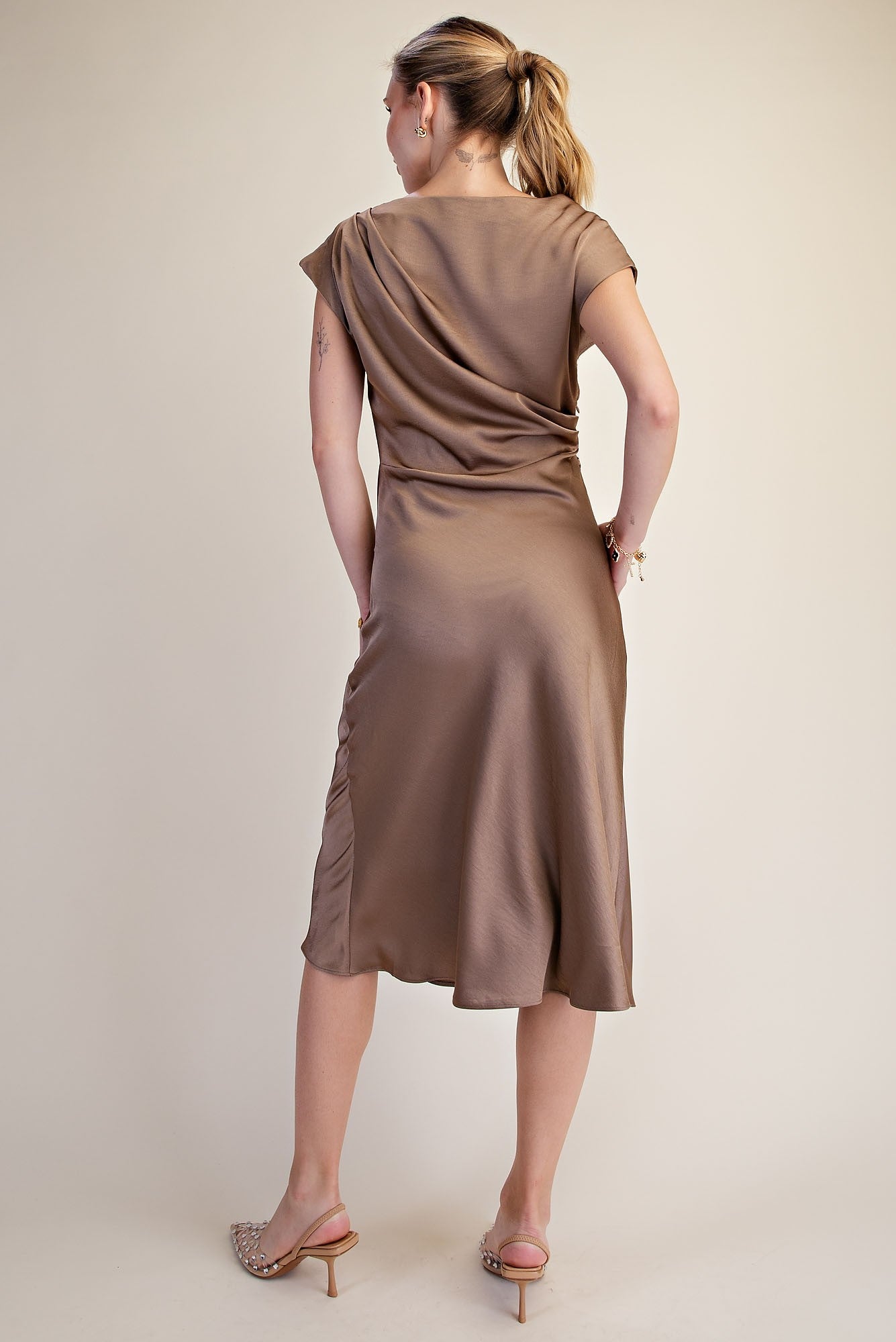 Asymmetrical Waist Tie Midi Length - Mocha