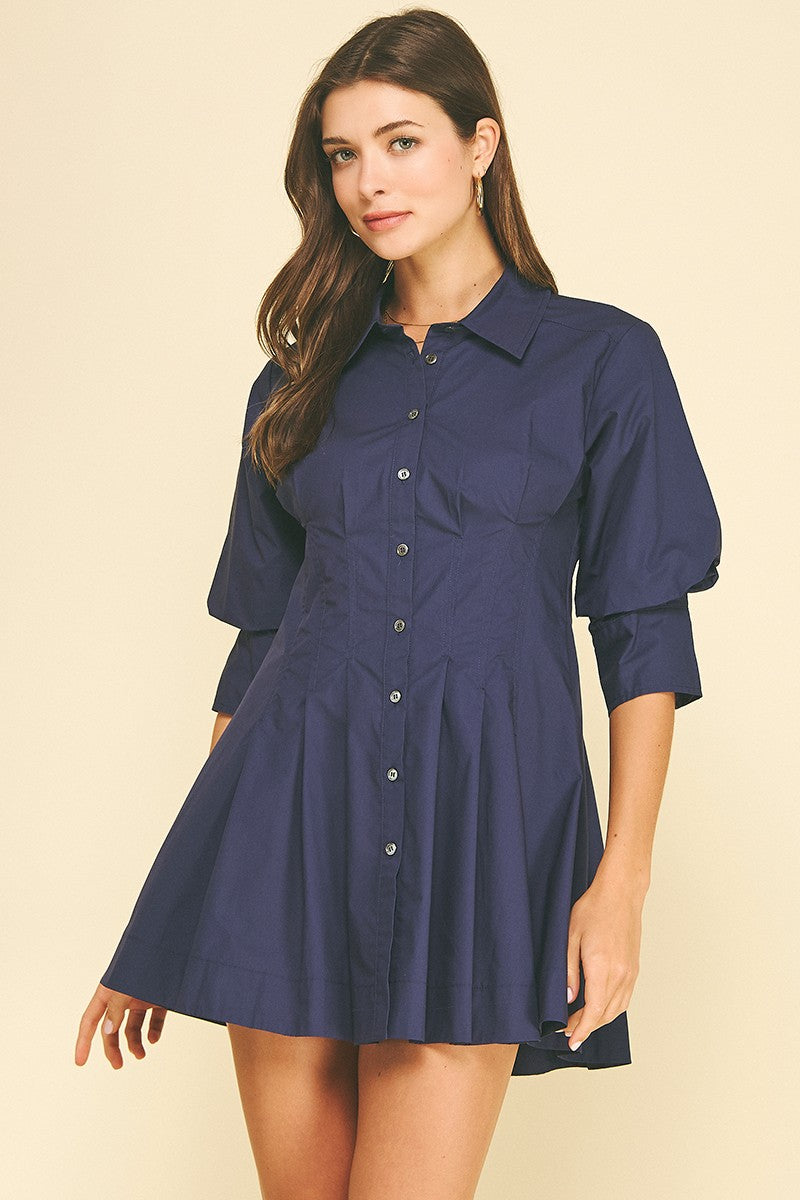 Tailored Mini Shirt Dress - Navy